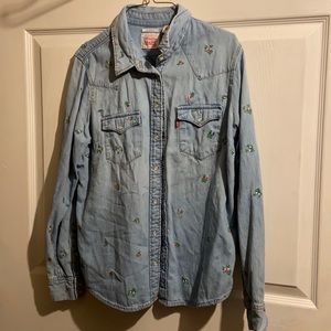 Levi’s denim button down with floral embroidery